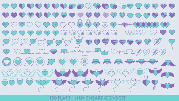 150 düz Ince çizgi kalp simgeleri seti — Stok fotoğraf