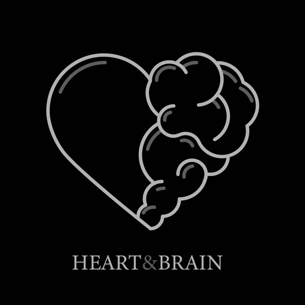 Corazón y cerebro plano icono moderno diseño de vectores de logotipo. Interacción entre alma e inteligencia, emociones y pensamiento racional o trabajo en equipo y equilibrio —  Fotos de Stock