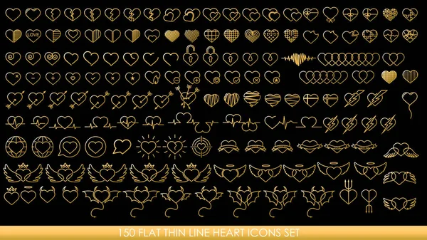 150 FLAT THIN LINE HEART ICONS SET — Stock Photo, Image