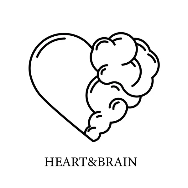 Herz und Gehirn flaches modernes Logo-Vektor-Design. Interaktion zwischen Seele und Intelligenz, Emotionen und rationalem Denken oder Teamwork und Balance-Objekt isoliert auf weiß — Stockvektor