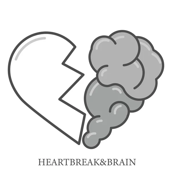 Heartbreak vector. Broken Heart and Brain flat modern icon logo — Stock Photo, Image