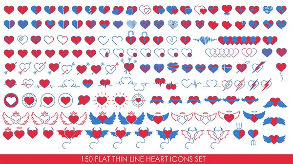 150 plochý tenký spojnicový s ikonami srdce — Stock fotografie