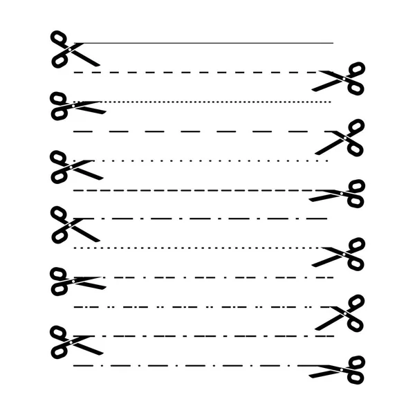 Nożyczki wektorów z liniami cięcia, kropka, linie przerowane. Podział linii wycięcia. Vector obiektu izolowane na białym — Zdjęcie stockowe