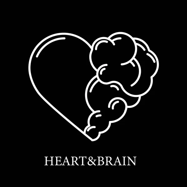 Corazón y cerebro plano icono moderno diseño de vectores de logotipo. Interacción entre alma e inteligencia, emociones y pensamiento racional o trabajo en equipo y equilibrio —  Fotos de Stock