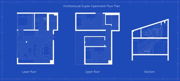 Plano Arquitectura Duplex Apartamento Planos Seção Design Projeto Interiores Com — Fotografia de Stock