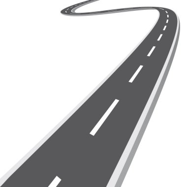 Virajlı yol, beyaz işaretli otoban yolu. Vektör illüstrasyonu