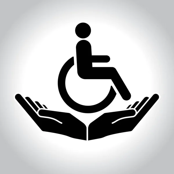 介助者の手で車椅子の障害者 身体障害者 無効アイコンベクトル — ストックベクタ