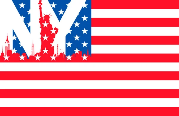 有美国国旗的纽约标志 矢量标识图标 — 图库矢量图片