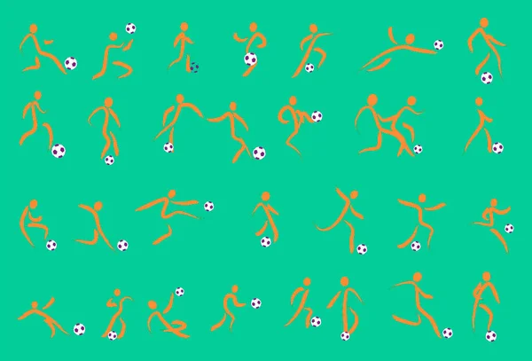 Desenho Mão Jogadores Futebol Kicking Ball Goleiros Conjunto Coleção Diferentes — Vetor de Stock