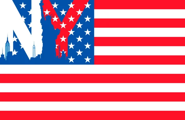 Logo New York Dengan Bendera Amerika Ikon Vektor Logotype - Stok Vektor