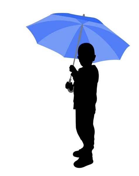 Toddler Holding Umbrella Silhouette Vector — Stock Vector