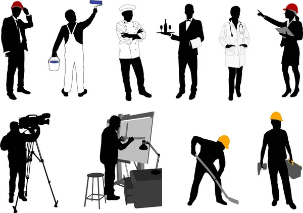 Various Occupations Silhouettes Collection Vector — Stock Vector