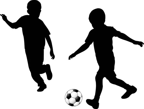 Bambini Che Giocano Calcio Silhouette Vettore — Vettoriale Stock