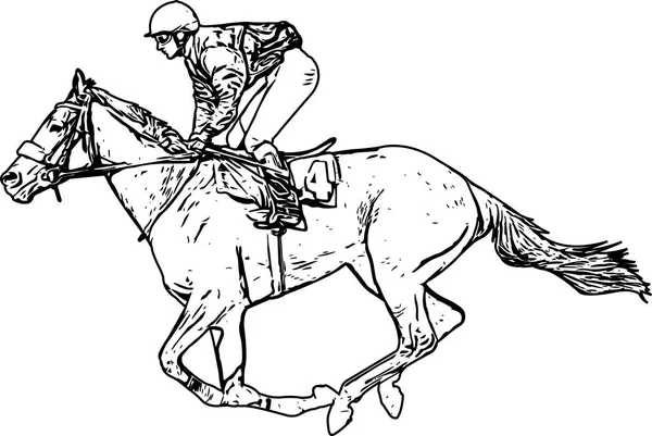 Jockey riding race horse drawing — Stock Vector