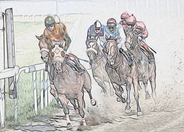 horse race oil abstract painting  clipart