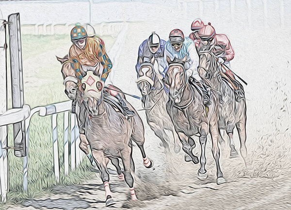 horse race oil abstract painting 