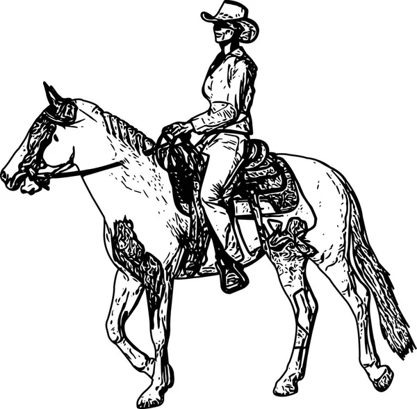 骑乘马的女牛仔素描画向量 — 图库矢量图片