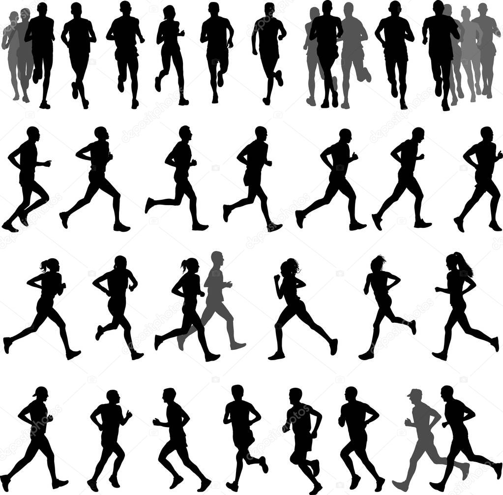 runners silhouettes collection - vector