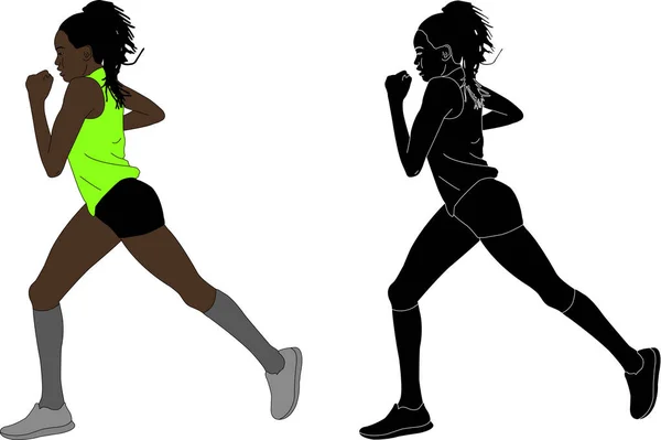 Kadın Maraton Koşucusu Vektör Çizim — Stok Vektör