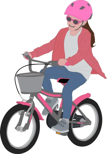 Дошкільнята Дівчина Їде Велосипеді Деталізована Кольорова Ілюстрація Вектор — стоковий вектор
