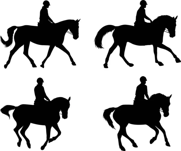 Equitación caballos siluetas conjunto — Vector de stock