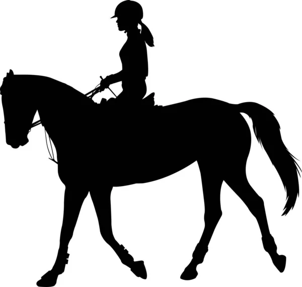 High quality silhouette of young female riding elegant horse — Stock Vector