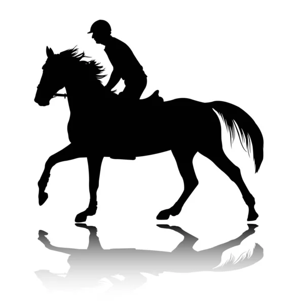 High quality silhouette of young man riding  horse — Stock Vector