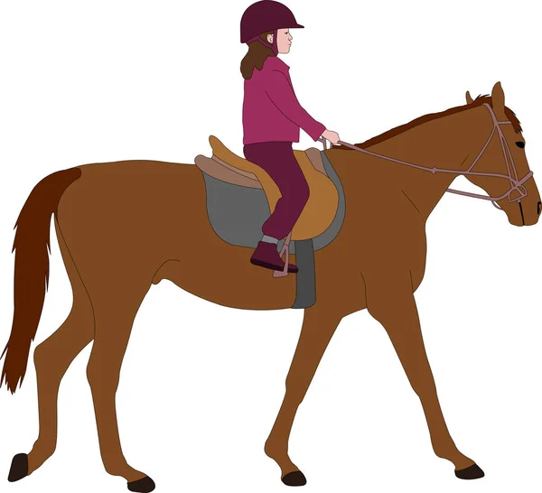 Kind reitet auf einem Pferd, farbige Illustration — Stockvektor
