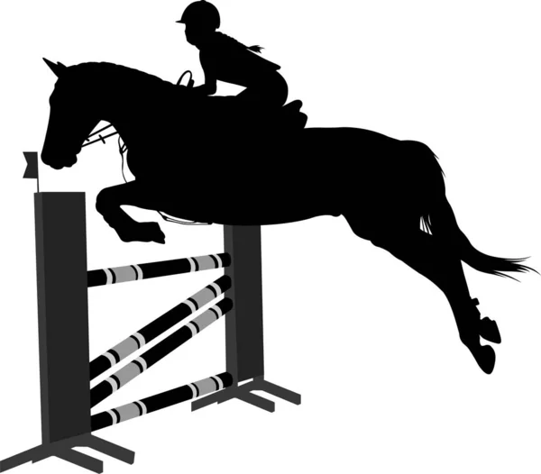 Jumping show. Paardensport paard met jockey springen een horde — Stockvector