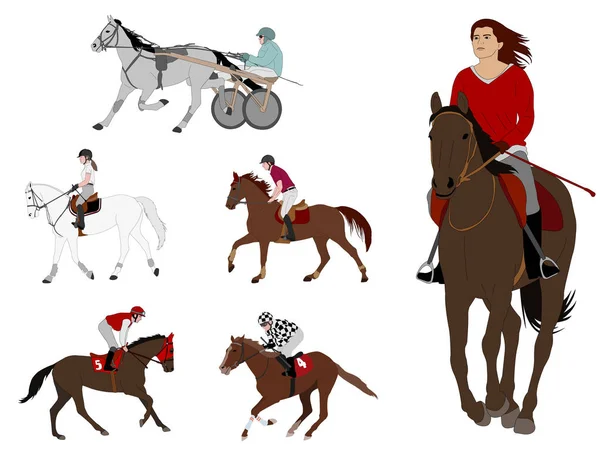 Desportos equestres. arnês corridas, corridas de cavalos, livramento recreativo — Vetor de Stock