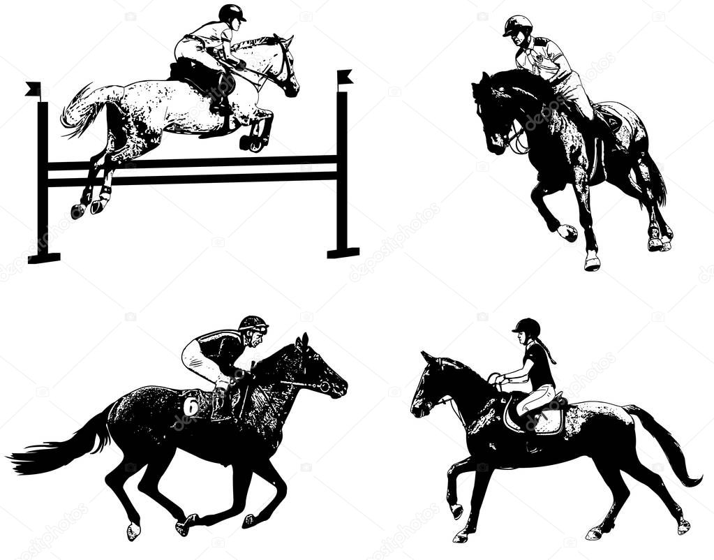 equestrian sports set, sketch illustration