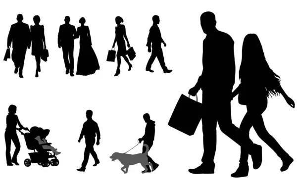 Gente caminando siluetas colección — Vector de stock