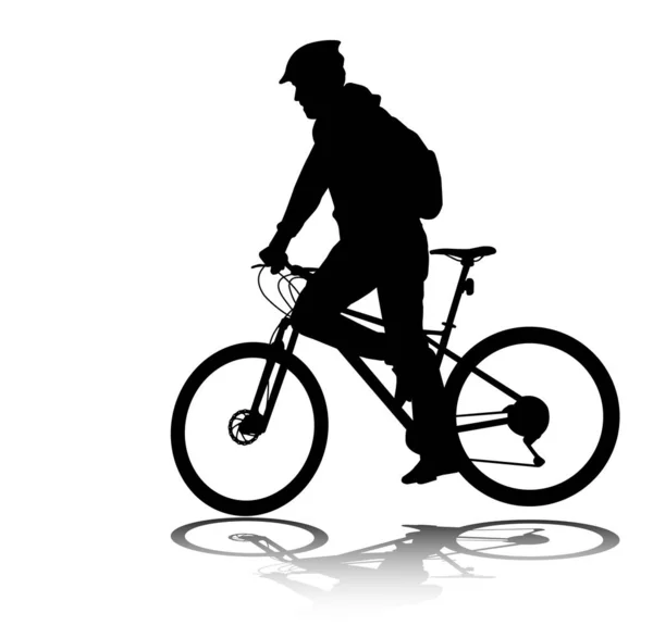 Mann reitet Fahrrad Silhouette — Stockvektor