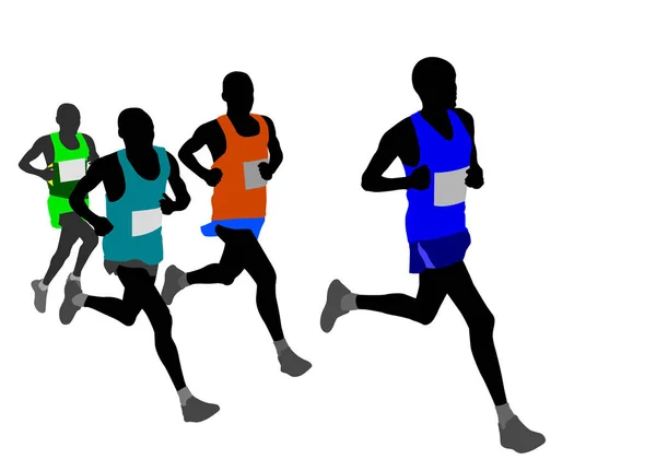 Gruppo di maratoneti sagome — Vettoriale Stock
