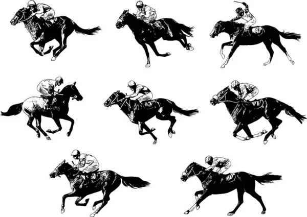 Cavalli da corsa e fantini schizzo — Vettoriale Stock