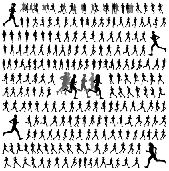 250 different runners silhouettes collection — Stock Vector