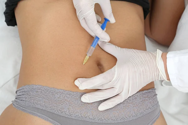 Woman Having Belly Filler Treatment Beauty Clinic — Stock Photo, Image