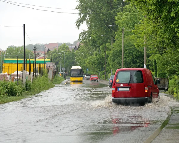 Vehicles Driving Flooded Street Water — Stock Photo, Image