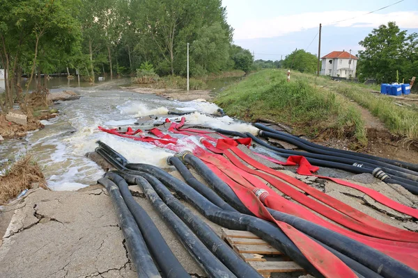 Brandslangen Leidingen Voor Overstromingen Water Pompen — Stockfoto