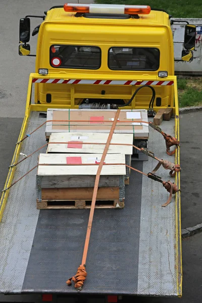 Palettes Avec Livraison Caisses Fret Camion Plat — Photo