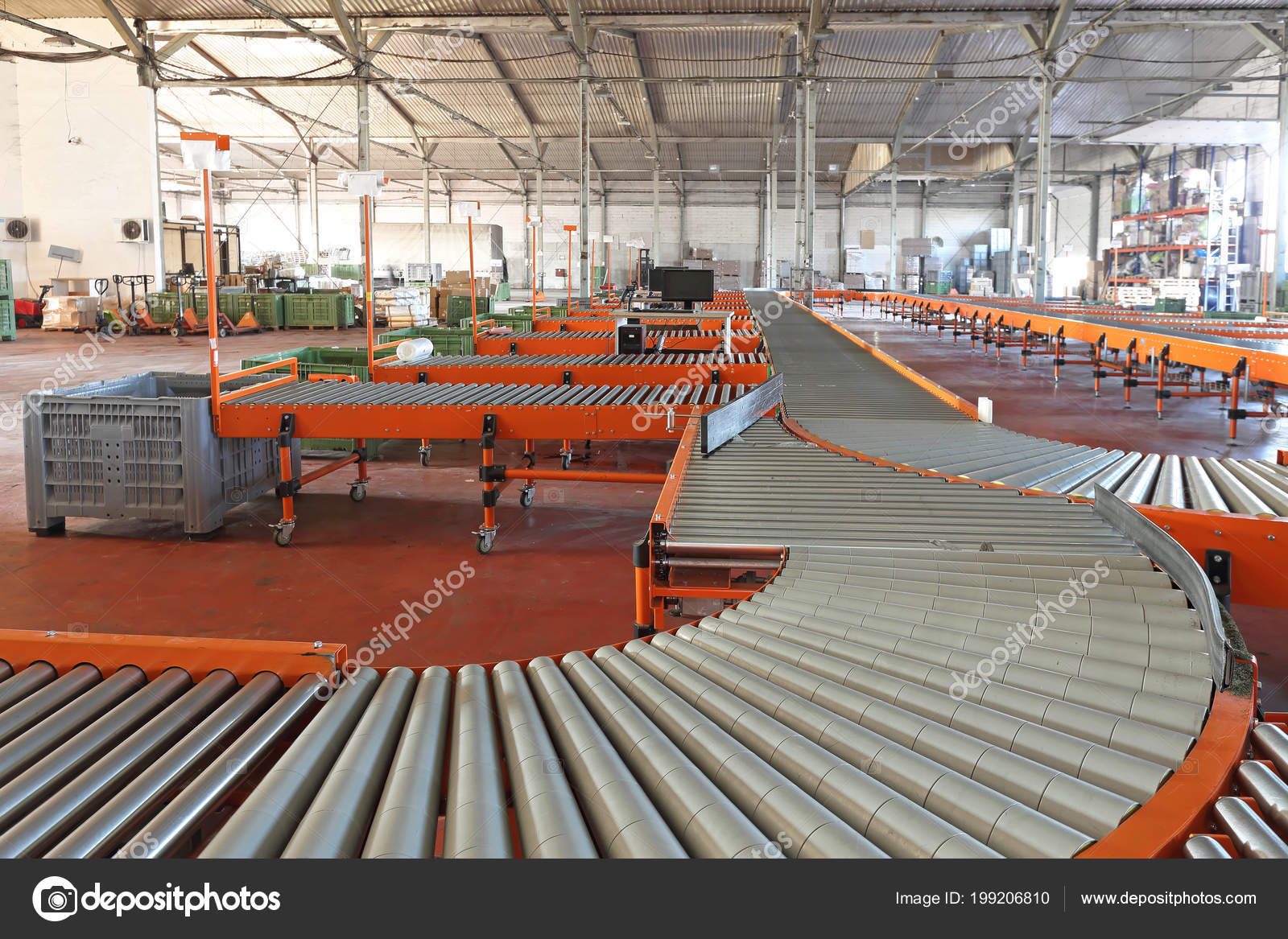 Conveyor Roller Sorting System Distribution Warehouse Stock Photo by
