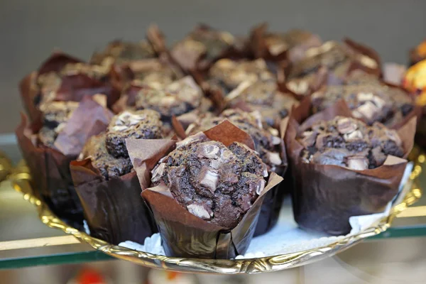 Chocolate Muffins Cupcakes Papers Tray — Stock Photo, Image