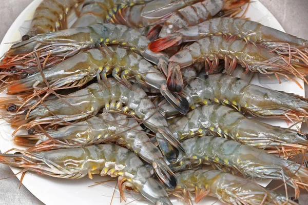 Big Pile Fresh Tiger Prawns Seafood Crustaceans — Stock Photo, Image