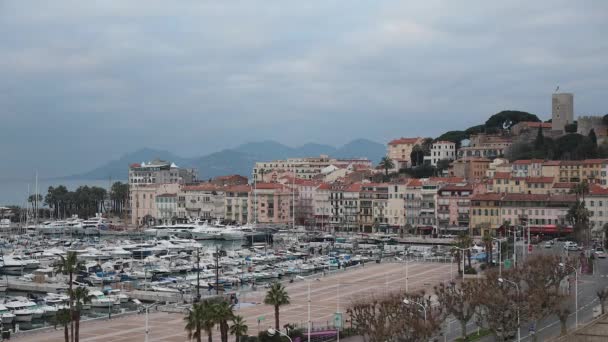 Cannes Oude Binnenstad Met Kasteel Fort Time Lapse — Stockvideo