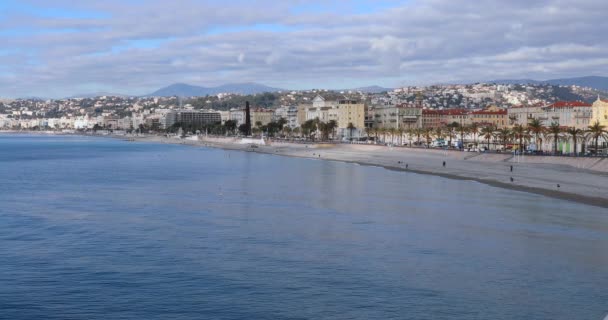 Пляж Набережная Побережье Средиземного Моря Ницце — стоковое видео