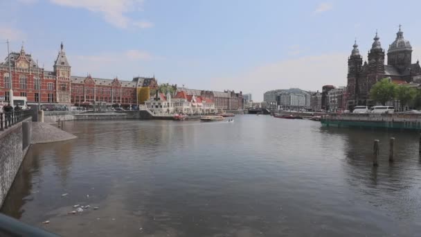 Central Train Station Church Saint Nicholas Amsterdam — Stock Video