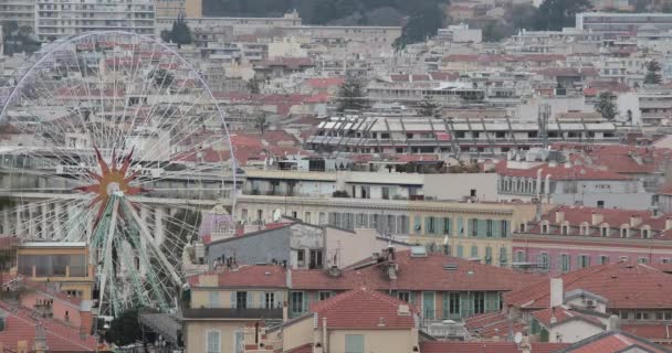 Ruota Panoramica Paesaggio Urbano Nizza Francia Durante Giornata Invernale — Video Stock