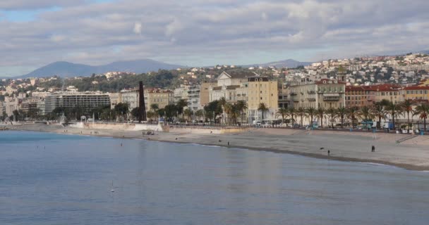 Nice França Janeiro 2018 Praia Promenade Sunny Winter Day Nice — Vídeo de Stock