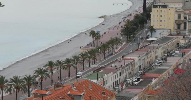 Nice Francia Enero 2018 Playa Paseo Marítimo Día Invierno Niza — Vídeo de stock