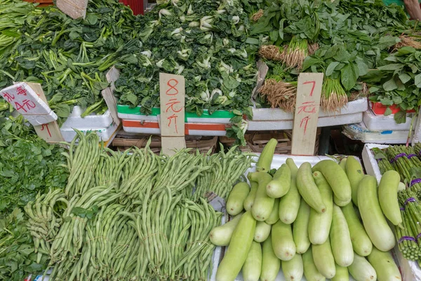 Vegetais Verdes Folhosos Barraca Mercado Dos Agricultores — Fotografia de Stock